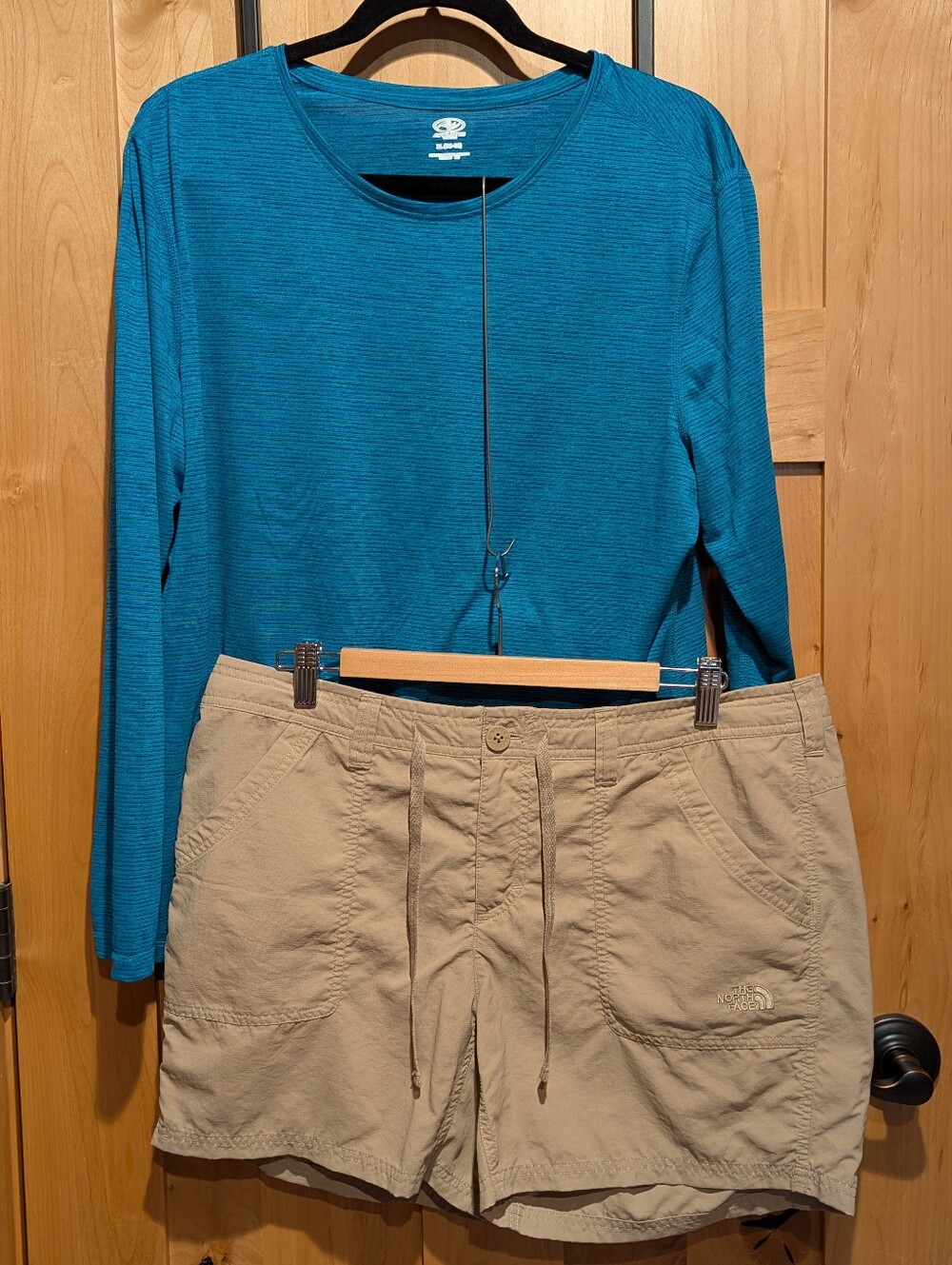 Bundle: North Face Hiking Shorts 5" Tan Sz 14 and Athletic Works Shirt Teal XL